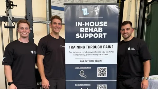 Blog: Meet The Author - Hayden Egerton 4 RRP team with in-house rehab and performance support banner at partner gym facility showing training through pain options. exercise physiology & physiotherapy