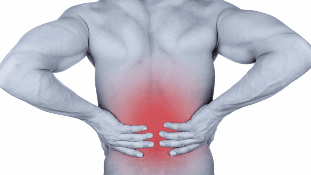 Lower Back Pain - Resilience Rehab & Performance Man with lower back pain highlighted in red. Evidence-based exercises for breaking free from chronic back pain that conventional approaches fail to address.