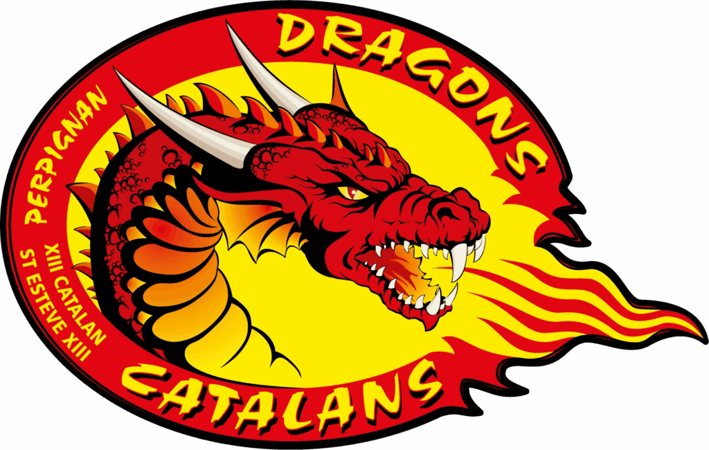 Red dragon logo with flames, Catalan Dragons