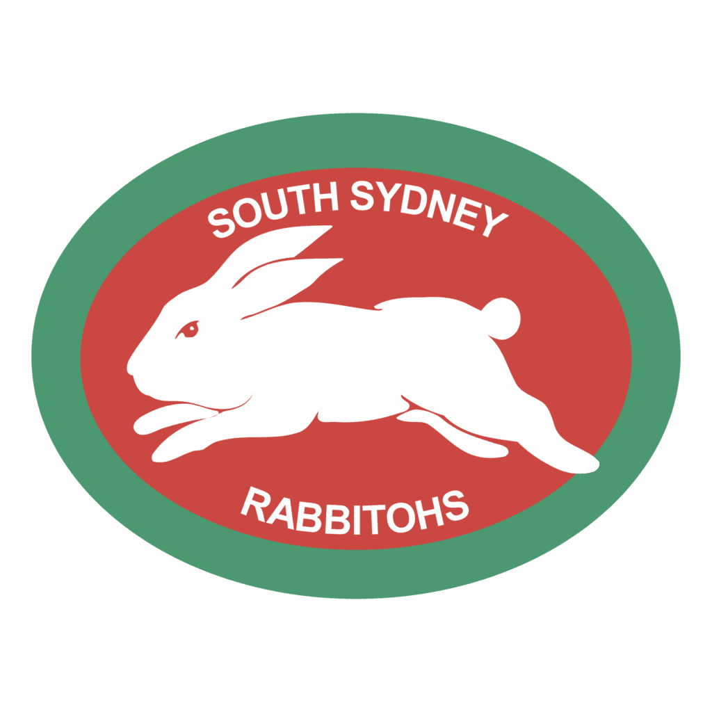 Rabbitohs logo featuring a leaping rabbit
